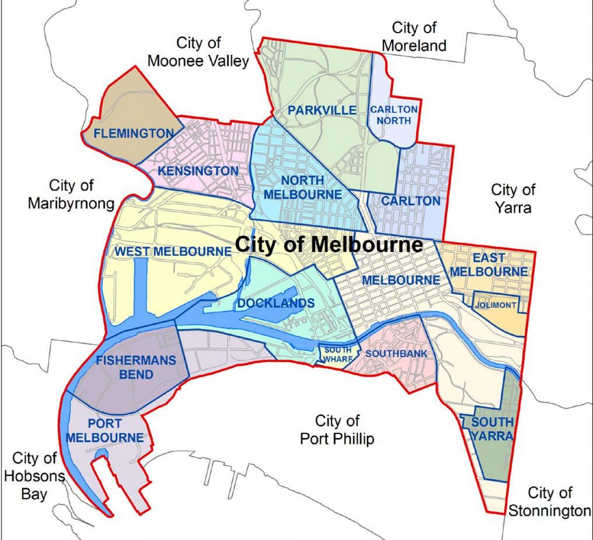 карта пригородов Мельбурна