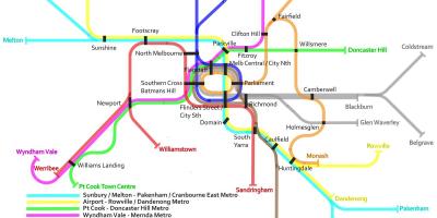 Поезд метро на карте Мельбурна
