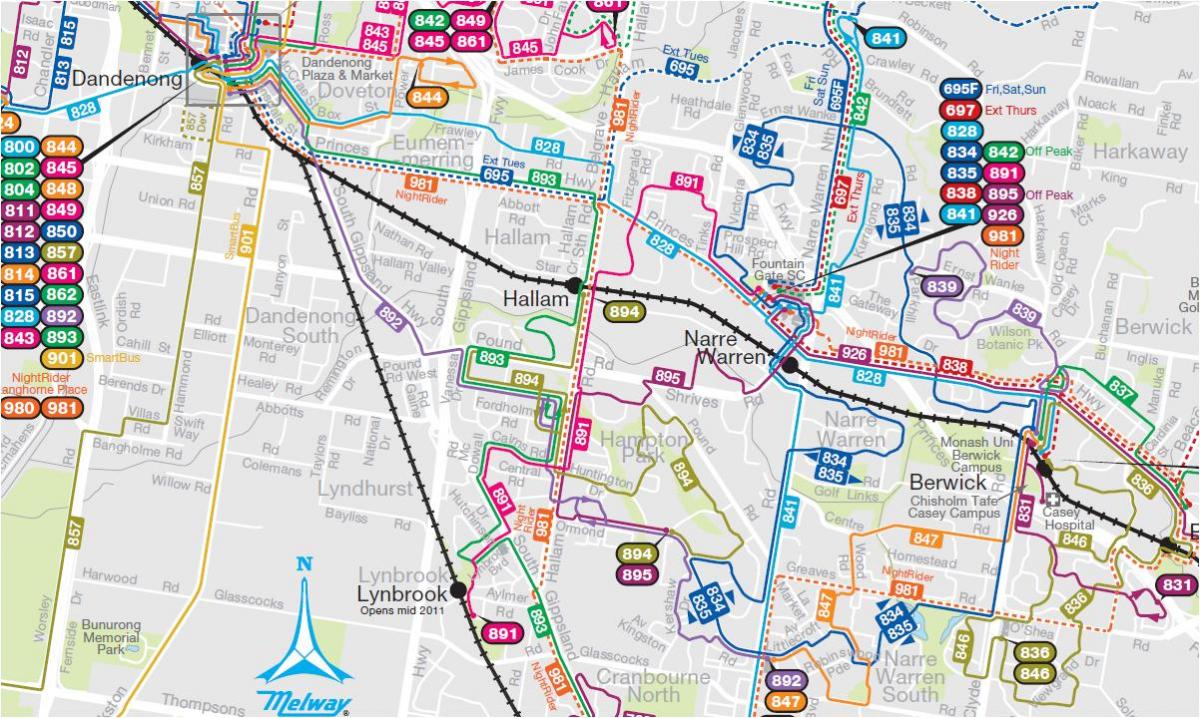 Автобусные маршруты Мельбурне карте